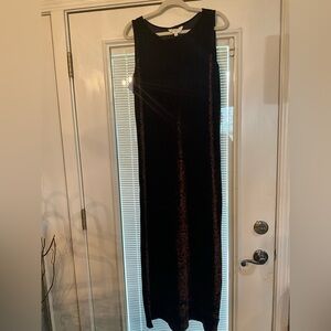 Elegant embellished Velvet-like Brown and Black Patterned Maxi Dress
